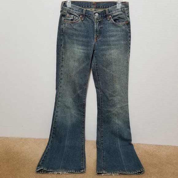7FAM jeans 26 flare denim lightly distressed dirty aged wash U076004U-004U Y2K - Picture 1 of 16